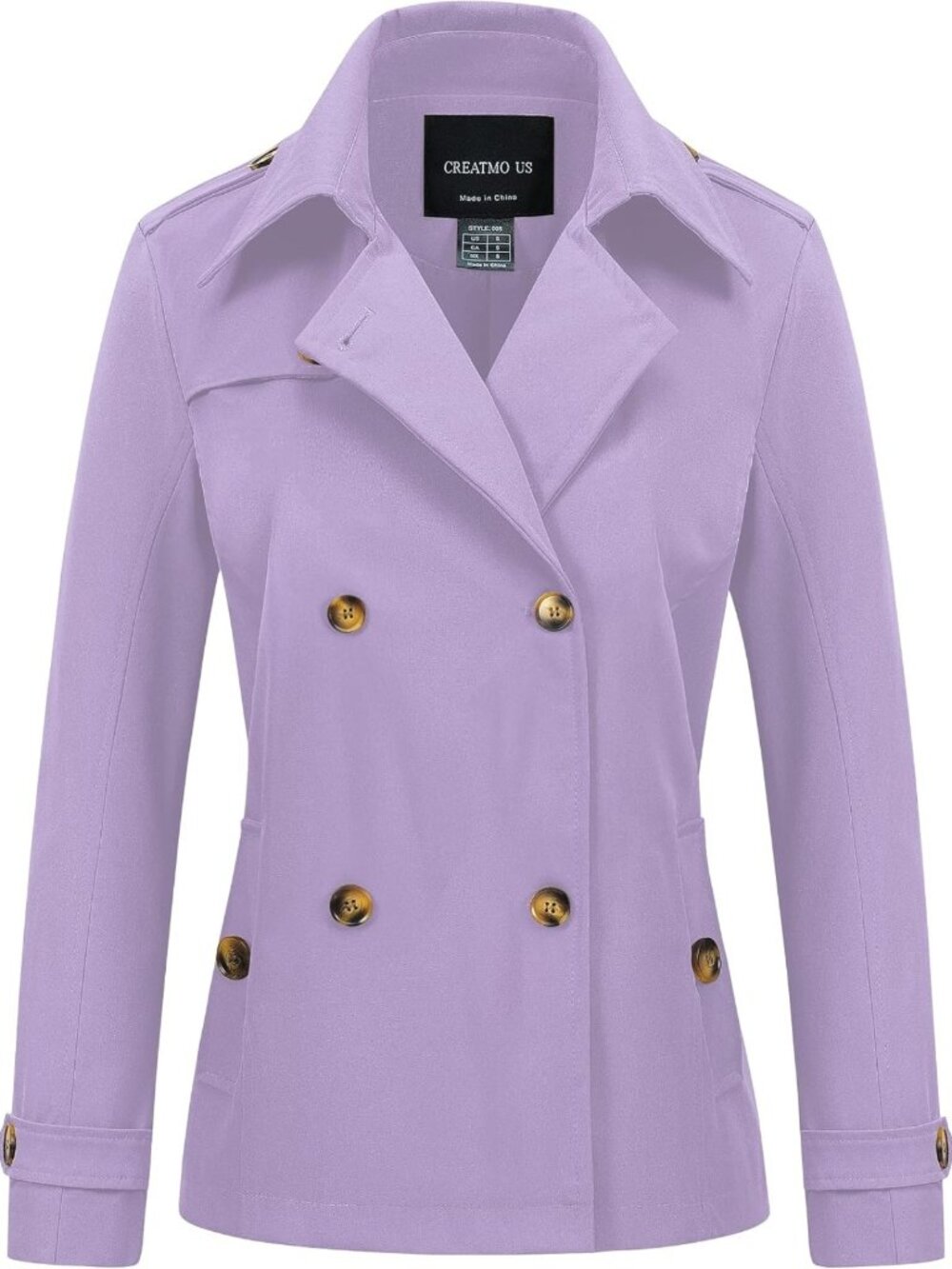 Cropped Double Breasted Trench Coat - Classic Water-Repellent Lapel Jacket